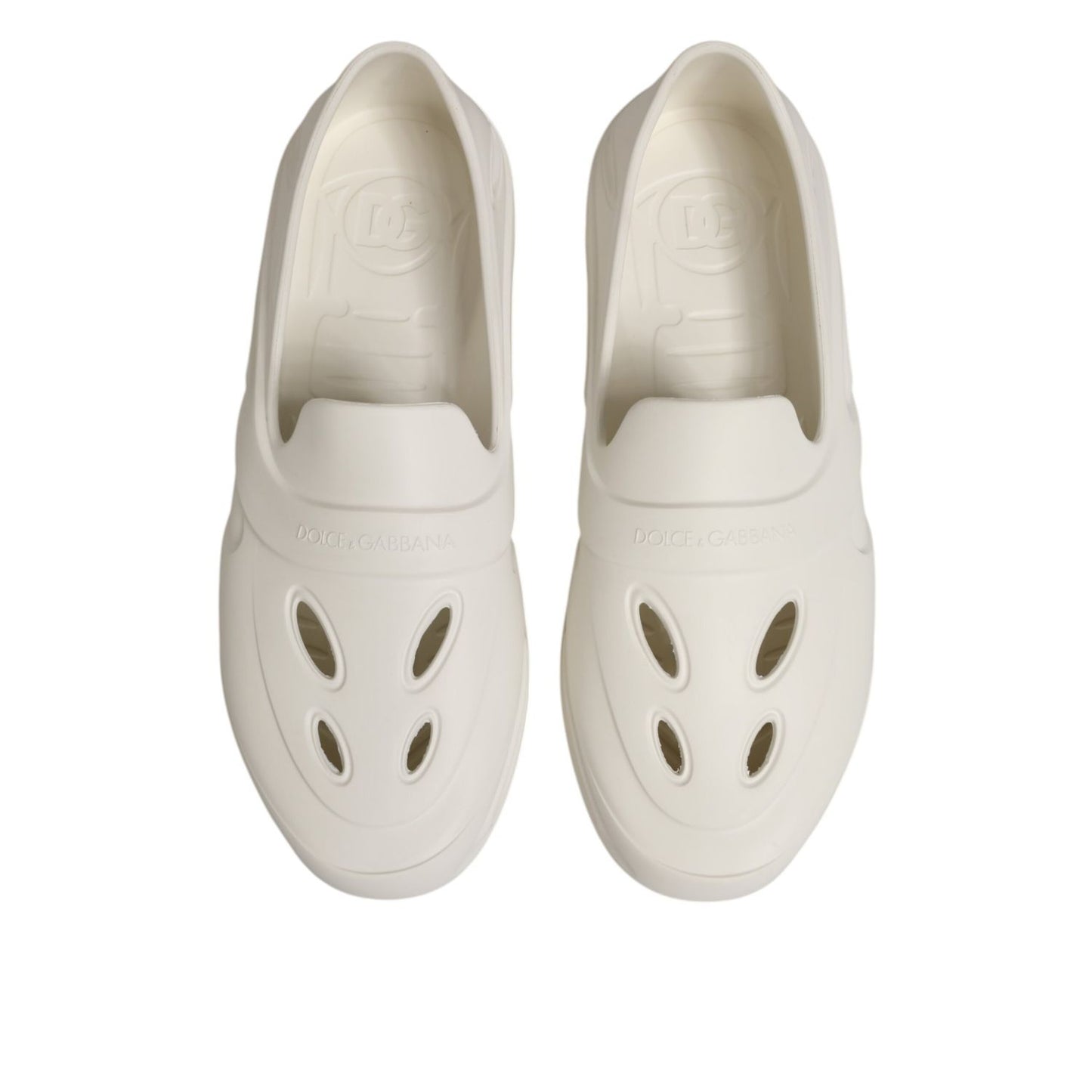 Dolce & Gabbana White Rubber Slides Low Top Sneakers Shoes with slip-on design and logo details, crafted from durable materials.