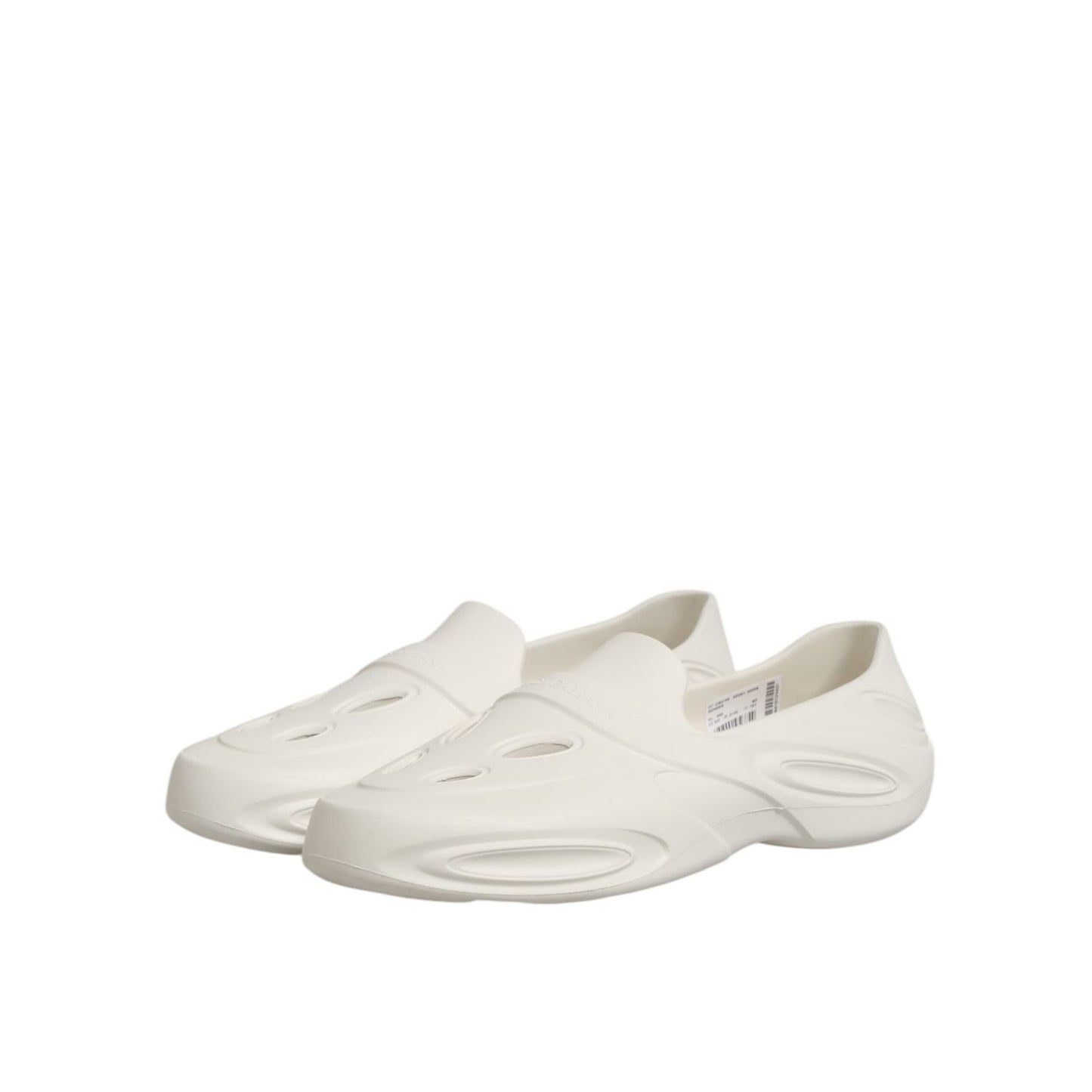 Dolce & Gabbana White Rubber Slides Low Top Sneakers Shoes featuring sleek slip-on design, crafted from durable white rubber.
