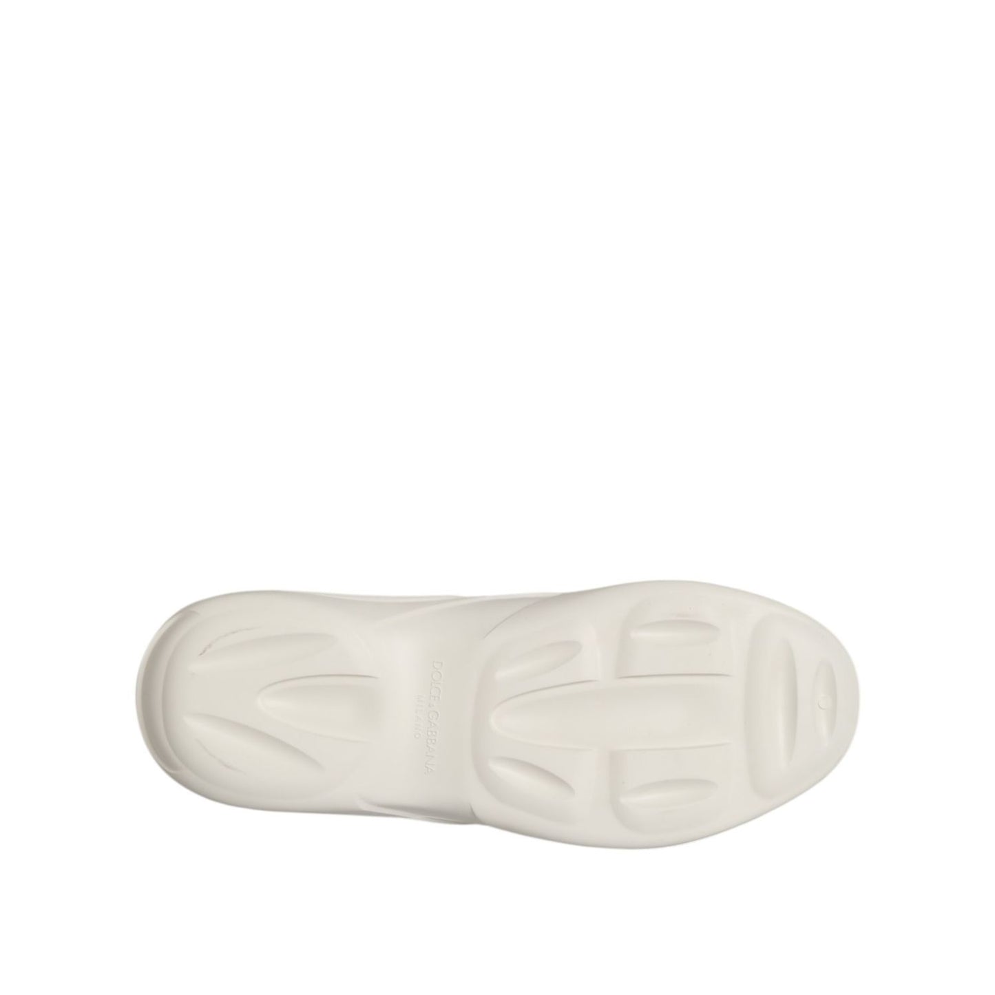 Sole view of Dolce & Gabbana White Rubber Slides Low Top Sneakers Shoes featuring durable white rubber with logo detail.