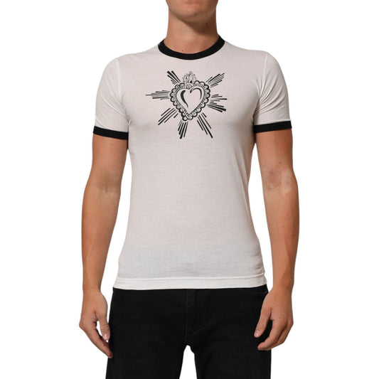 Dolce & Gabbana White Sacred Heart Cotton Crew Neck T-shirt