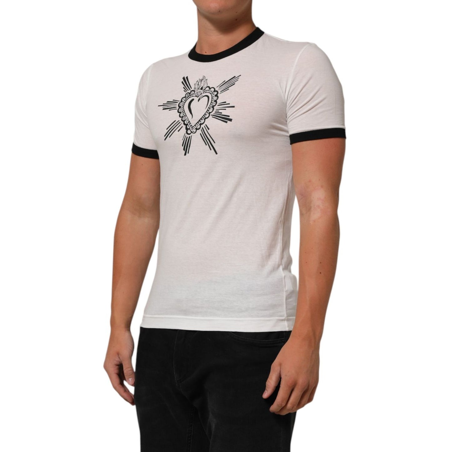 Dolce & Gabbana White Sacred Heart Cotton Crew Neck T-shirt