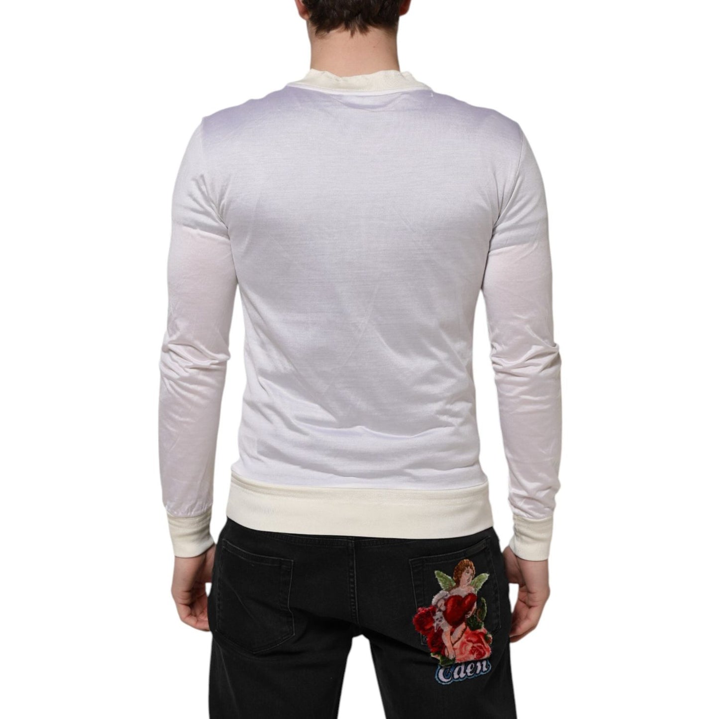 Dolce & Gabbana White Silk Crew Neck Long Sleeves T-shirt TSH87253-44