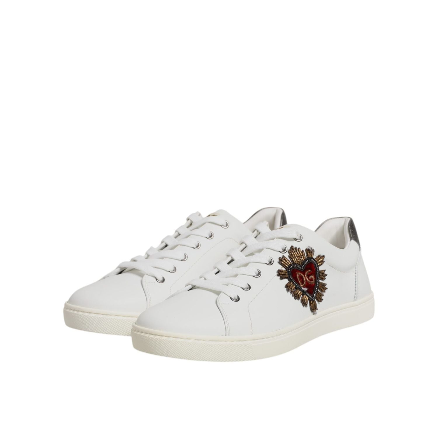 Dolce & Gabbana White Silver Sacred Heart Men Sneakers Shoes