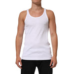 Dolce & Gabbana White Sleeveless Round Neck Tank T-shirt with minor stain, breathable cotton, displayed on model.