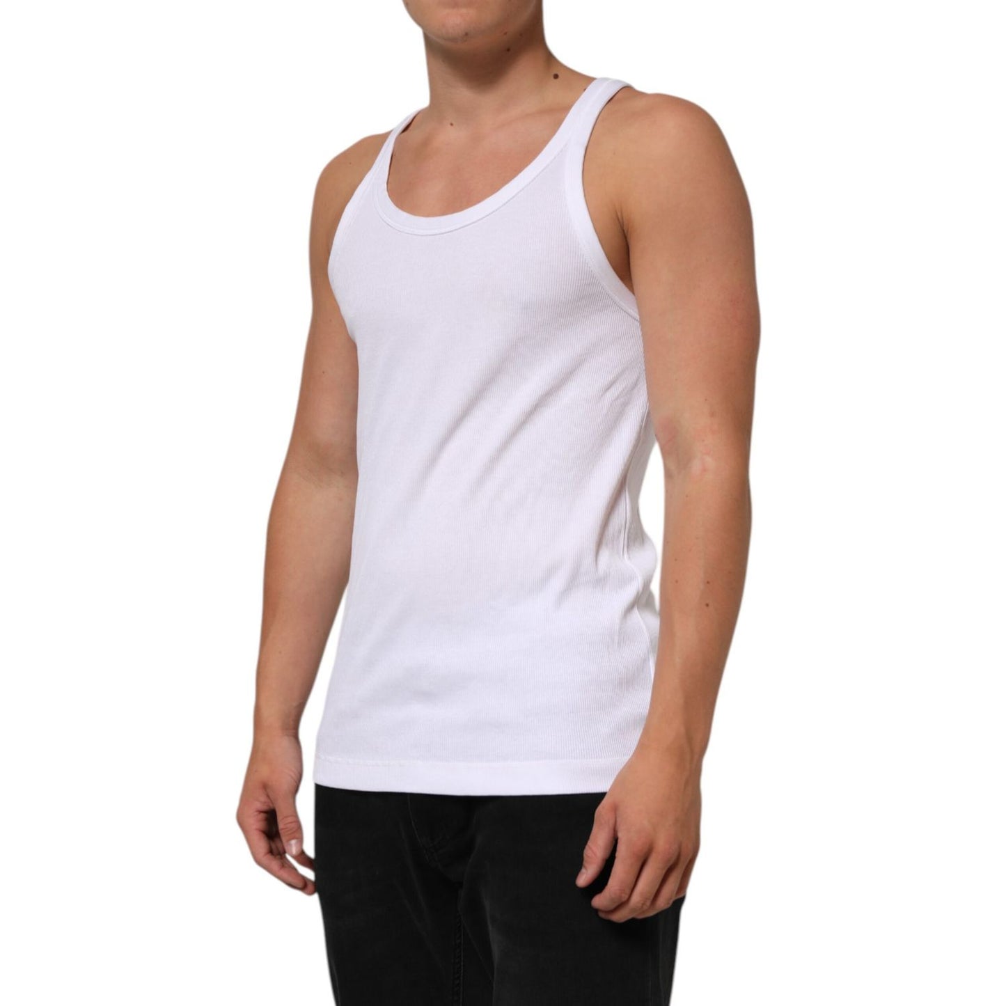 Dolce & Gabbana White Sleeveless Round Neck Tank T-shirt, 100% cotton, classic fit, minor defect, stains on front, designed in Italy.