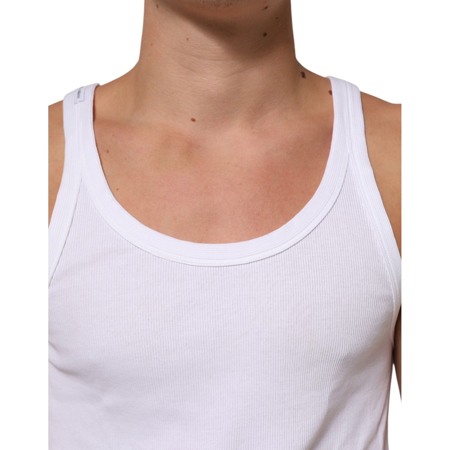 Dolce & Gabbana White Sleeveless Round Neck Tank T-shirt, 100% cotton, regular fit, minor defect, classic style, made in Italy.
