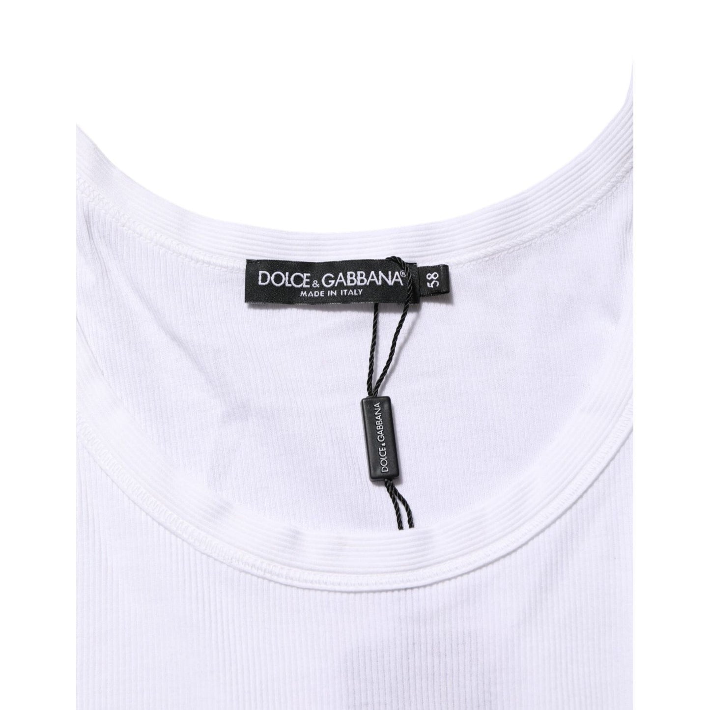 Dolce & Gabbana White Sleeveless Round Neck Tank T-shirt with label and neckline detail, made from soft cotton.