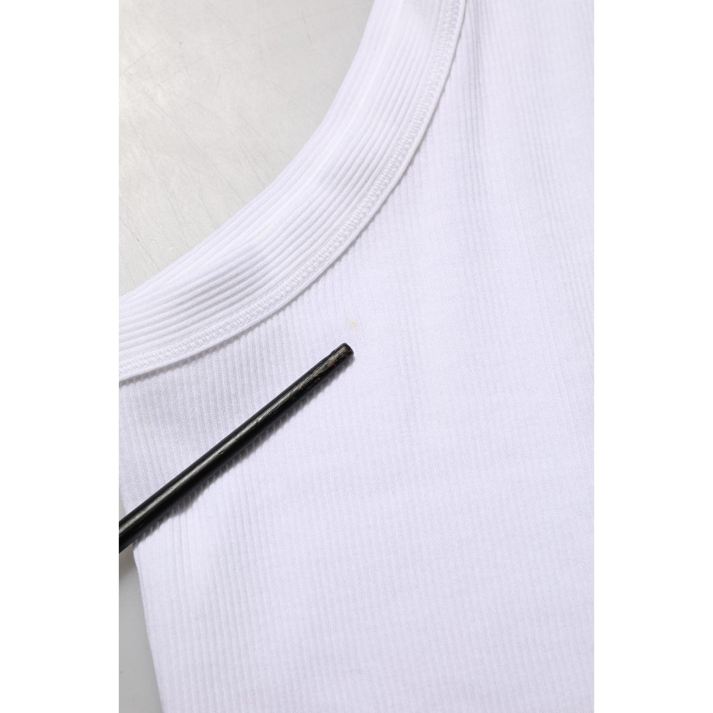Dolce & Gabbana White Sleeveless Round Neck Tank T-shirt with minor front stain close-up detail