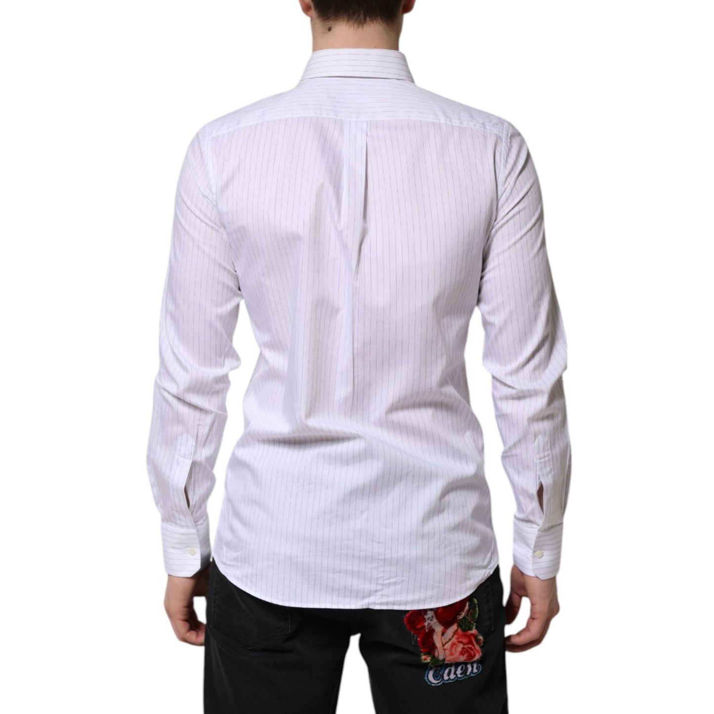 Dolce & Gabbana White Stripes Cotton Long Sleeve Formal Shirt TSH906906-38