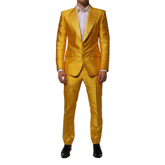 Dolce & Gabbana Yellow 2 Piece Silk Blend Men Suit SICILIA, luxury satin Italian fashion, perfect for galas and special events.