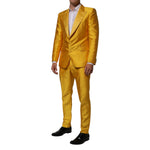 Dolce & Gabbana Yellow 2 Piece Silk Blend Men Suit SICILIA, luxury Italian men's fashion with satin finish, perfect for events.