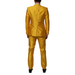 Back view of Dolce & Gabbana Yellow 2 Piece Silk Blend Men Suit SICILIA with satin finish, perfect for fashion-forward events.