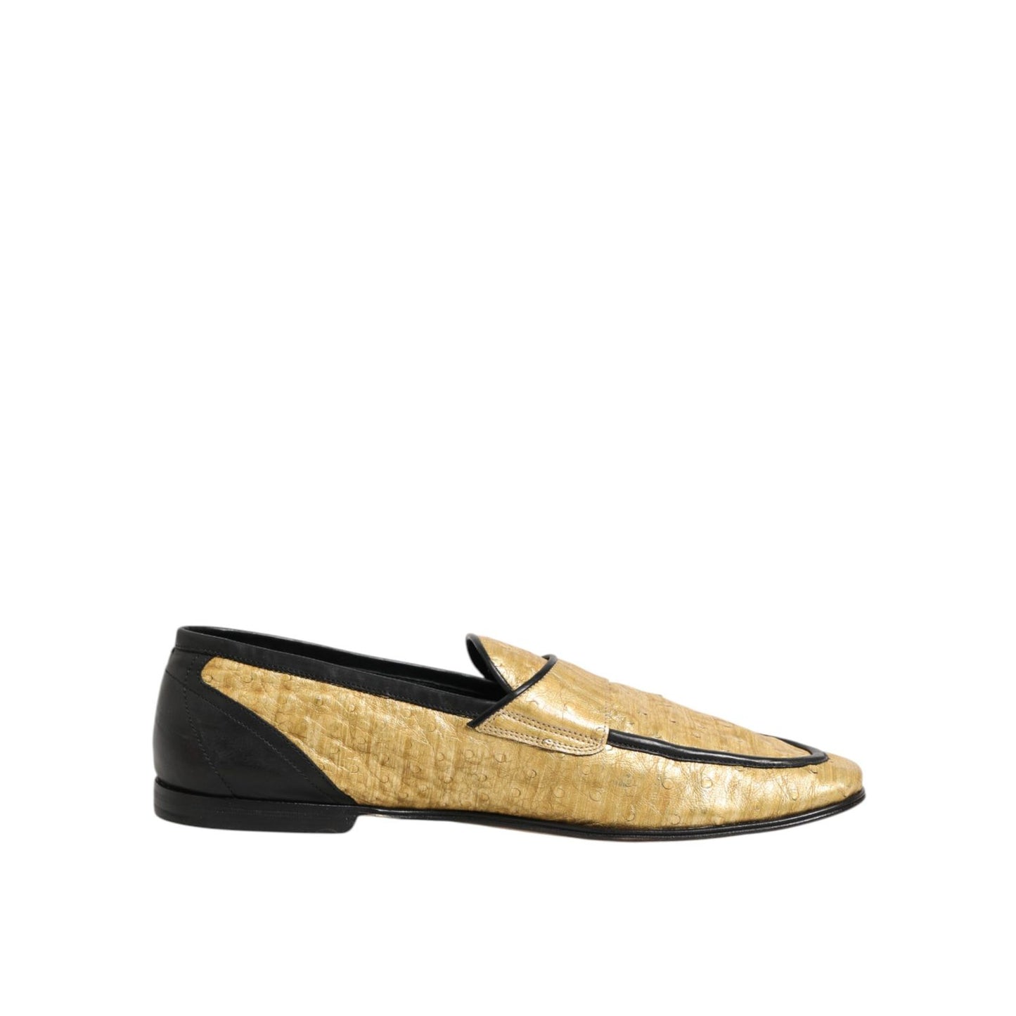 Dolce & Gabbana Yellow Black Leather Slip On Loafers Shoes featuring luxury Italian design with striking color block finish.