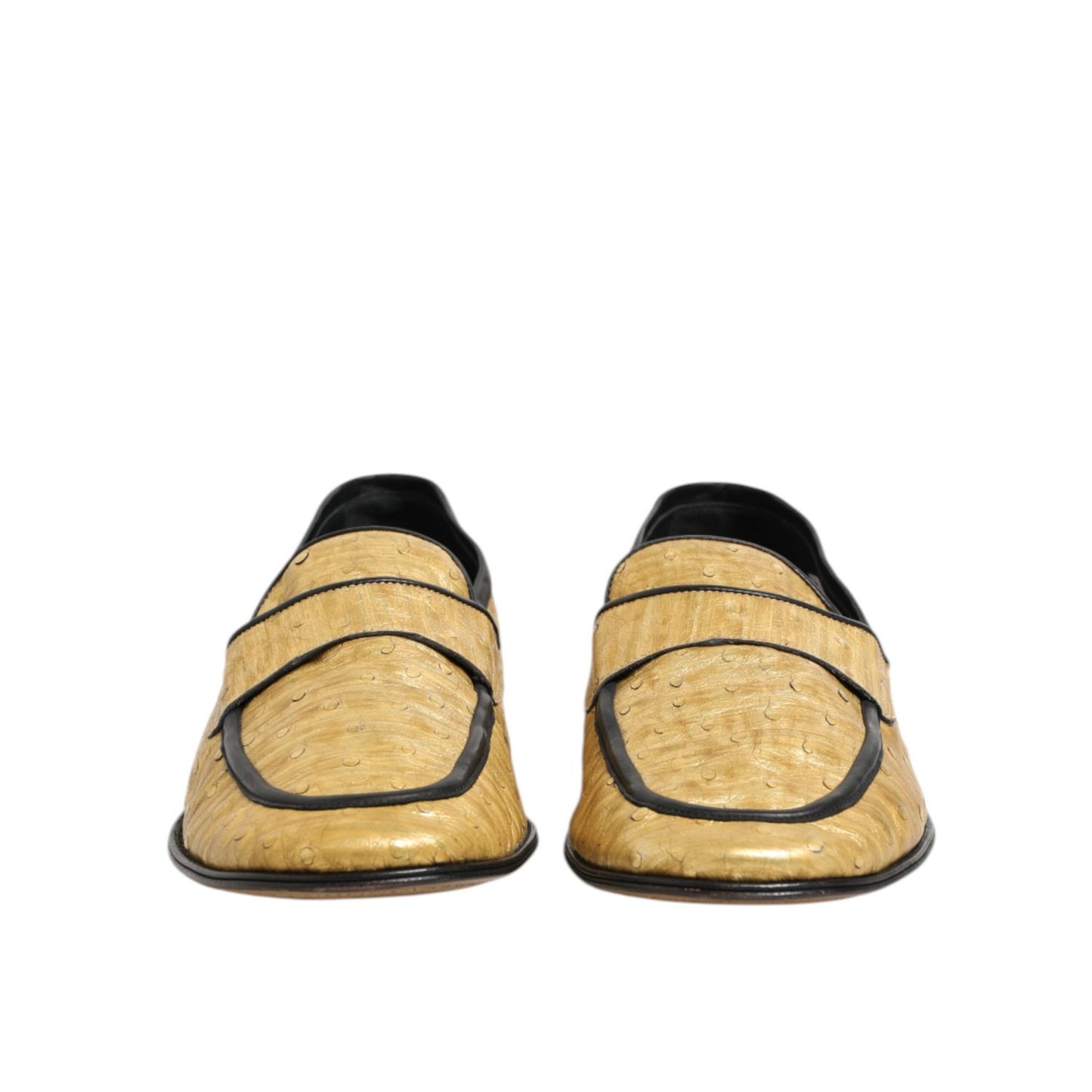 Dolce & Gabbana Yellow Black Leather Slip On Loafers Shoes, luxury Italian footwear, premium ostrich and calf leather, fashion forward design.