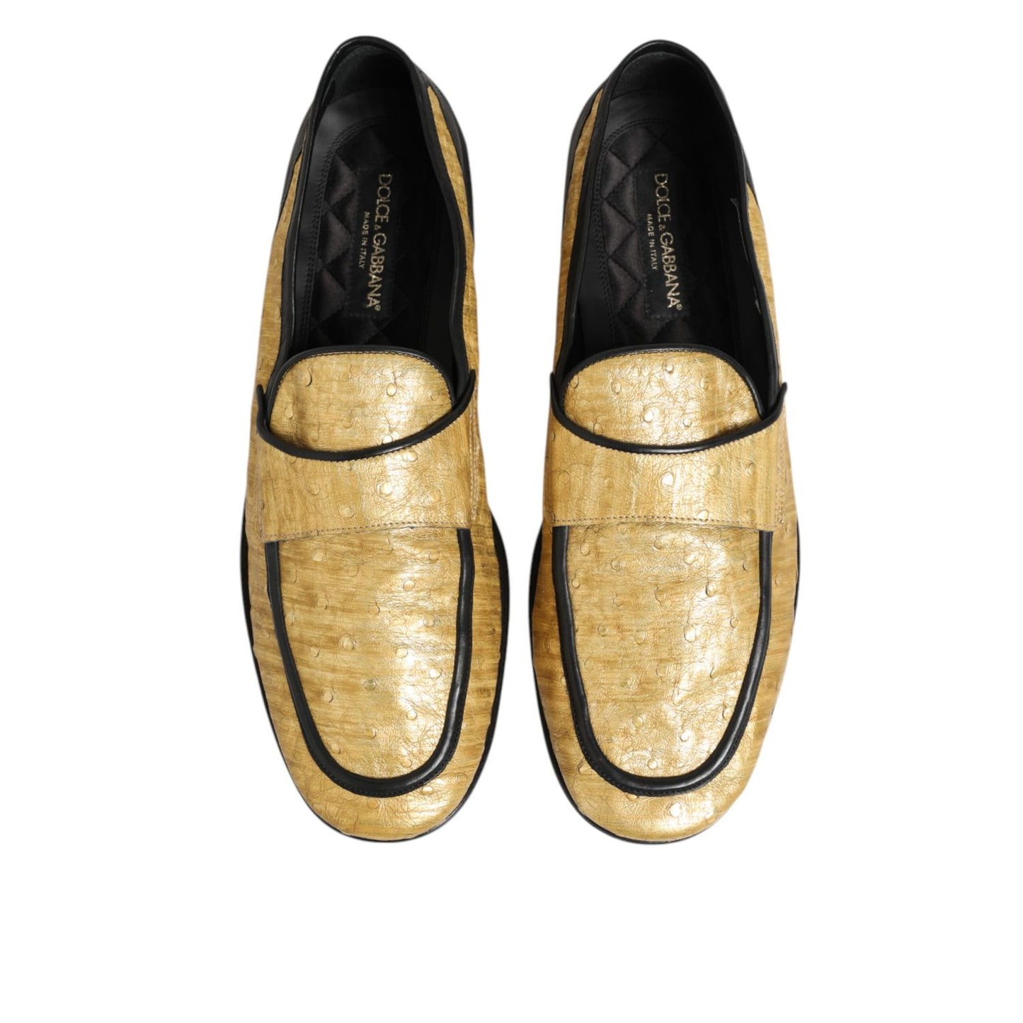 Dolce & Gabbana Yellow Black Leather Slip On Loafers Shoes, luxury Italian design, premium ostrich and calf leather footwear