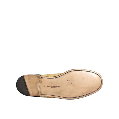 Sole view of Dolce & Gabbana Yellow Black Leather Slip On Loafers Shoes crafted in Italy, highlighting premium design and quality.