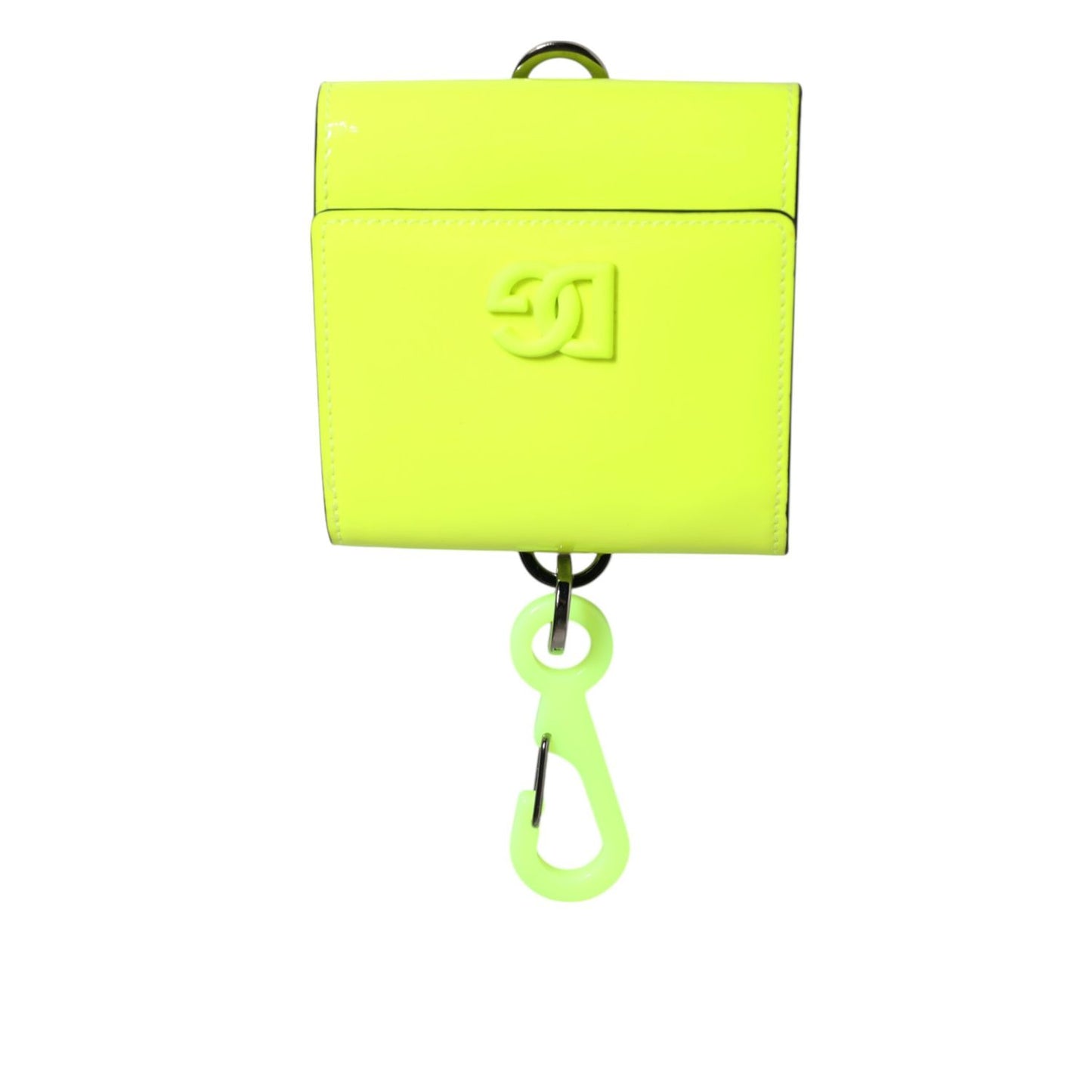 Dolce & Gabbana Yellow Green Bifold DG Logo Neck Strap Cardholder Wallet with logo-plaque and card slots.