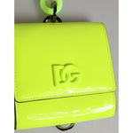 Dolce & Gabbana Yellow Green Bifold DG Logo Neck Strap Cardholder Wallet with embossed DG logo and magnetic closure.