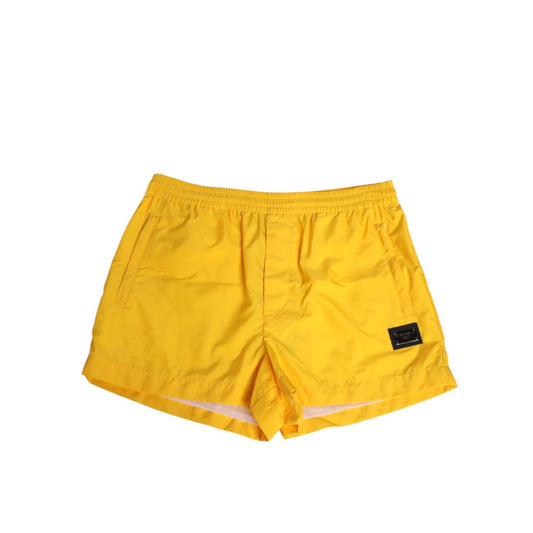 Dolce & Gabbana Yellow Nylon Logo Plaque Boxer Shorts Swimwear