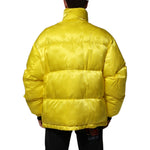 Dolce & Gabbana Yellow Nylon Logo Puffer Bomber Men Jacket with high collar, snap button closure, oversized pockets, rear view