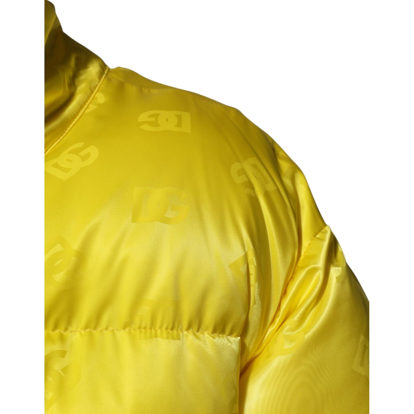 Dolce & Gabbana Yellow Nylon Logo Puffer Bomber Men Jacket with DG logos