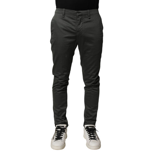 Dondup Dark Gray Cotton Mid Waist Skinny Men Chino Trouser Pants