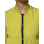 Dondup Yellow Polyamide Zipper Bomber Women’s Jacket with ribbed trims and zip closure, crafted in Italy, featuring vibrant color.