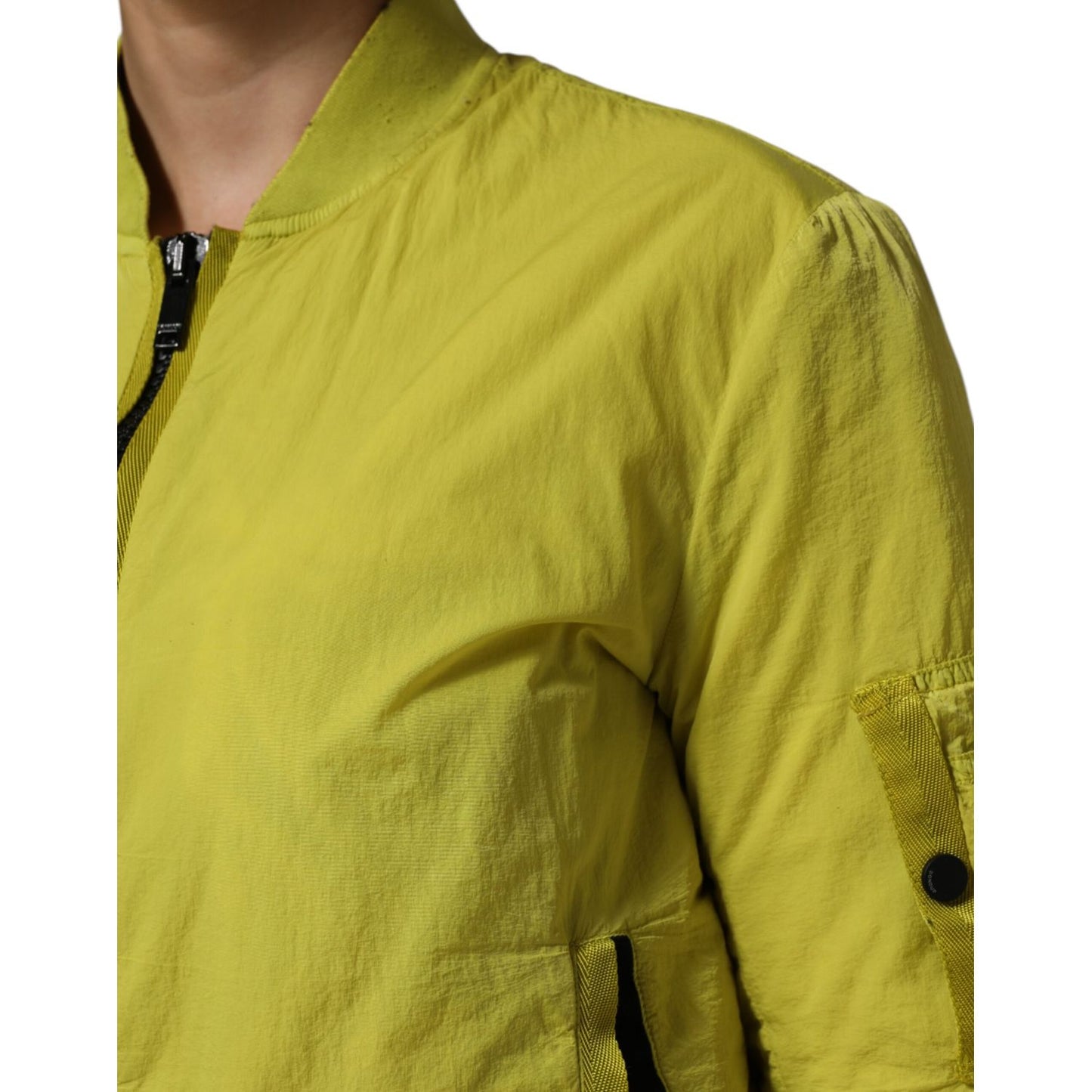 Dondup Yellow Polyamide Zipper Bomber Women’s Jacket with ribbed trim and zip closure, vibrant casual wear