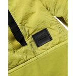Close-up of Dondup Yellow Polyamide Zipper Bomber Women’s Jacket with logo and ribbed trim detail.