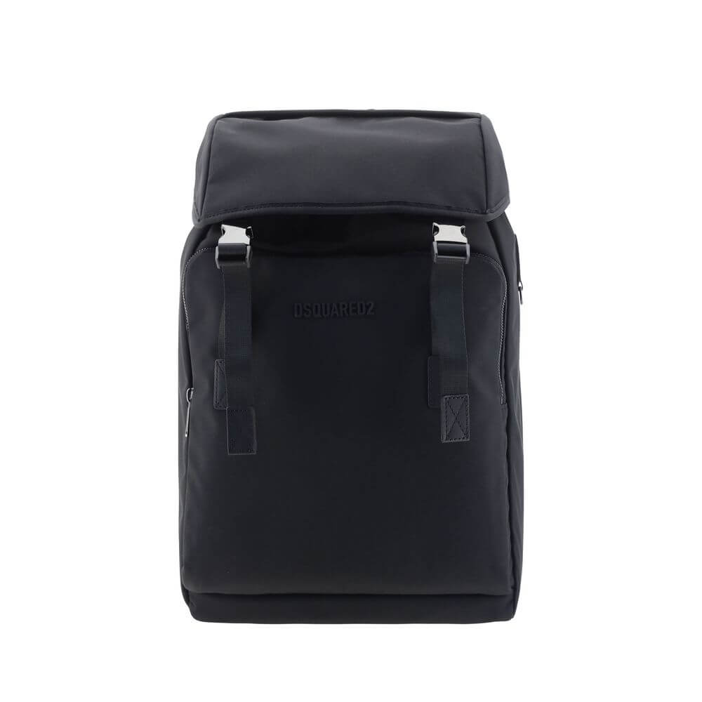 Dsquared² Black Nylon Backpack with adjustable straps and metal clip closures