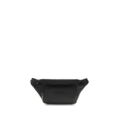 Dsquared² Black Polyamide Shoulder Bag with front and back zip pockets, D-ring detail, and adjustable belt with clip closure.
