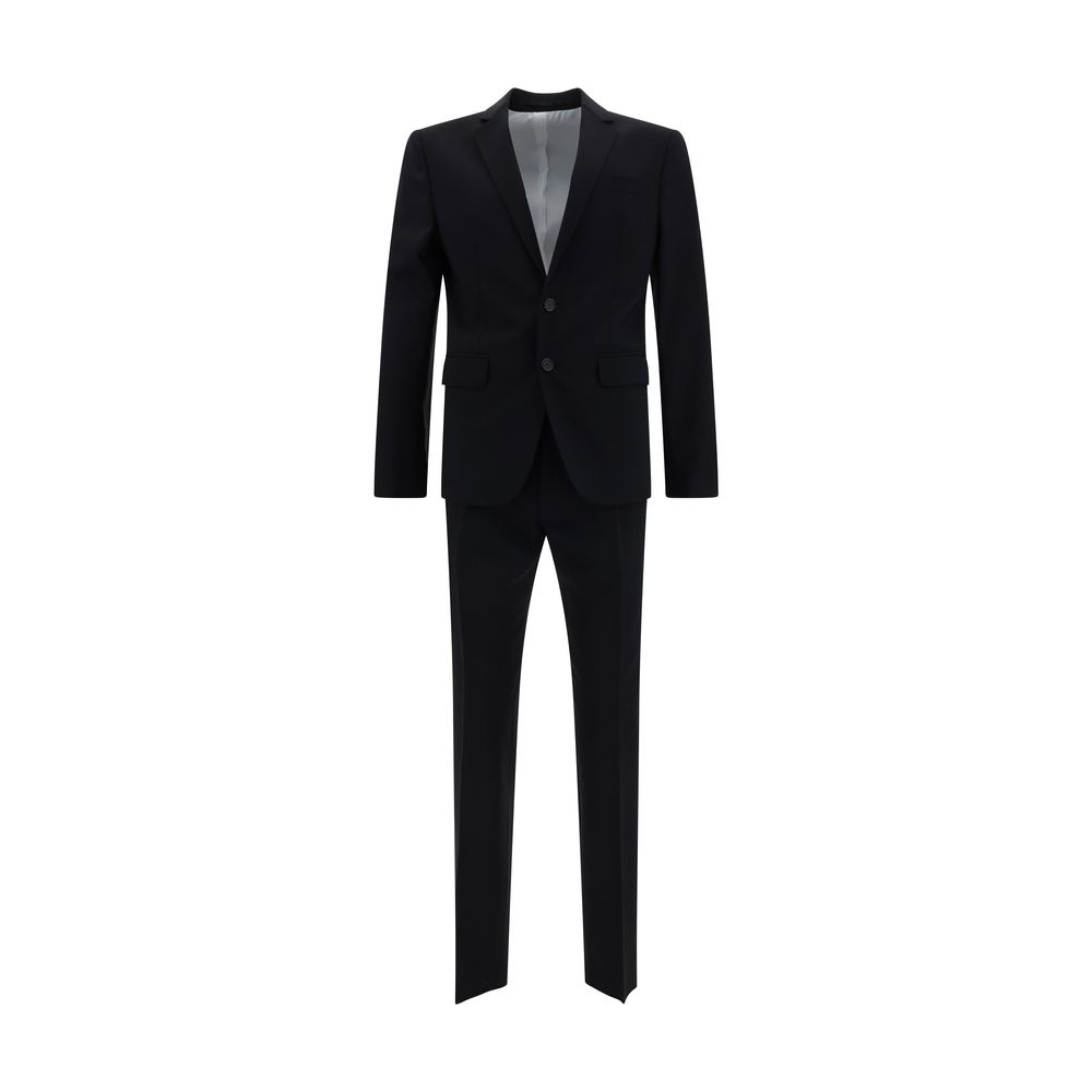 Dsquared² Blue Fleece Wool Two-Piece Suit with tailored jacket and matching trousers, featuring classic lapels and welts.