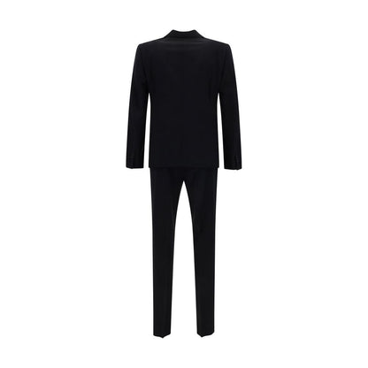 Back view of Dsquared² Blue Fleece Wool Two-Piece Suit showcasing blazer and trousers made from virgin wool fabric.