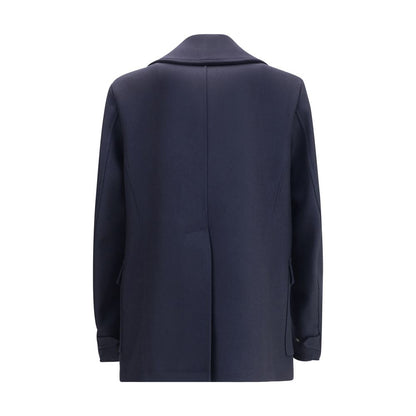 Back view of Dsquared² Blue Wool Coat with classic lapels and structured style for AW25 season.