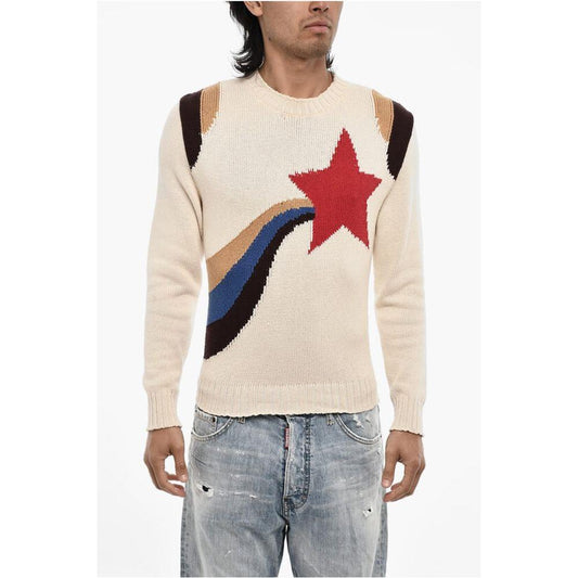 Dsquared² Embroidered Cotton Crew-neck Sweater 1728,74866327712,Beige,Clothing,Dsquared²,M,Men,Men - Clothing,New with tags,Sweaters - Men - Clothing Dsquared² DS-P684840-M
