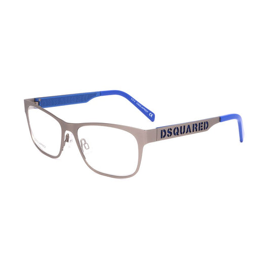 Dsquared² Silver Metal Frames featuring blue temples, model DQ5097-015-54. Lens/Bridge/Temple size: 54/17/140 mm in silver color.