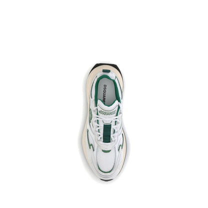 Top view of Dsquared² White Calf Leather Bos Taurus Athletic Sneakers with trekking-style laces and rubber running sole.