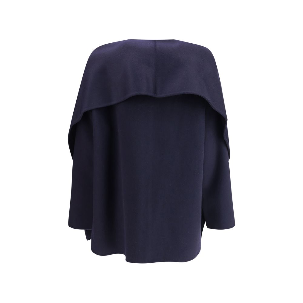 Back view of Dynamis Studio Blue Wool Coat with scarf panel, oversized fit, 100% wool, perfect for AW25 season.