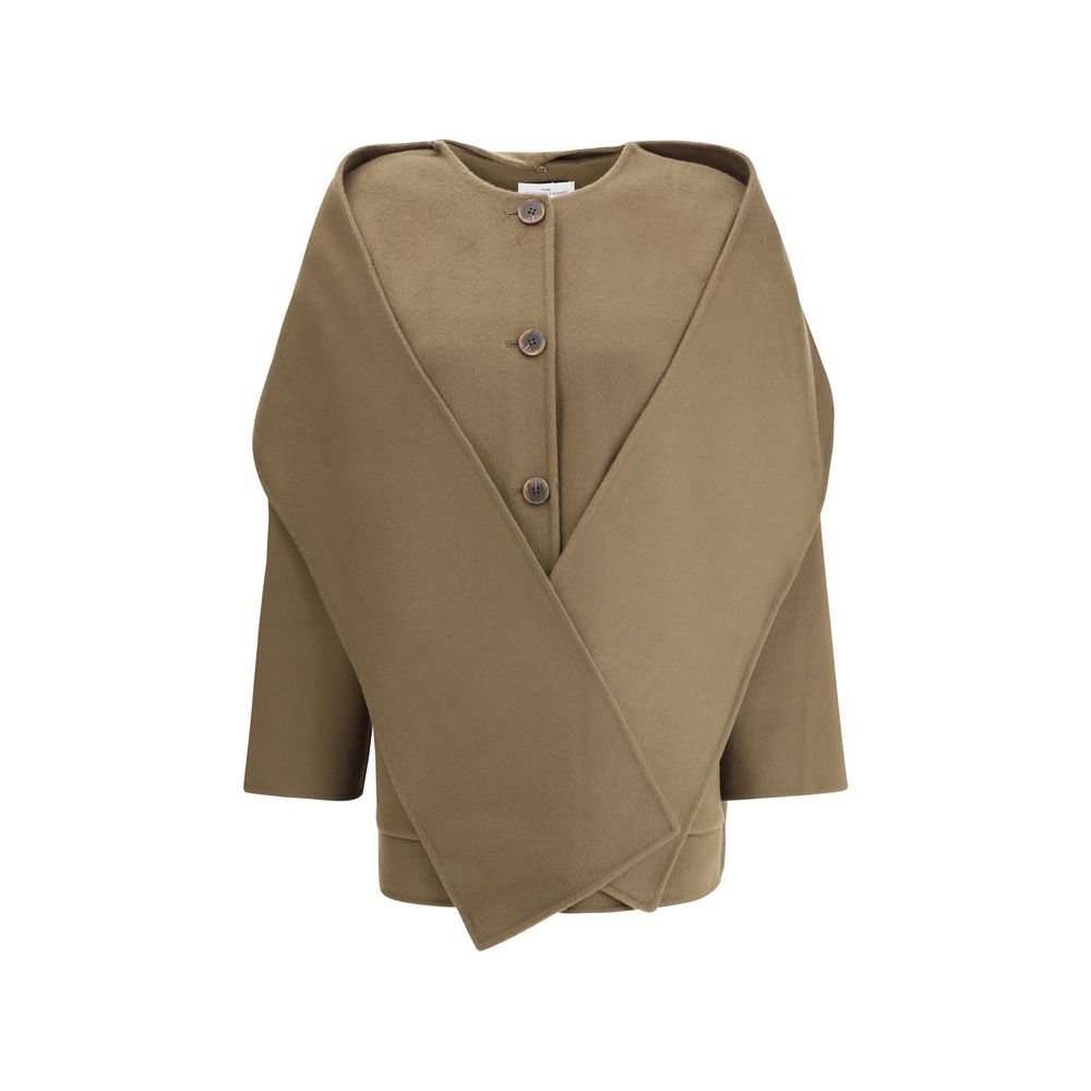 Dynamis Studio Brown Wool Coat with scarf panel, crew neck, oversized fit, and button closure, made from 100% wool for AW25 season.