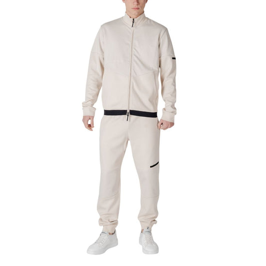 EA7 Emporio Armani Beige Cotton Sweatsuit, stylish and comfortable men's tracksuit made from a cotton-polyester blend for everyday wear.