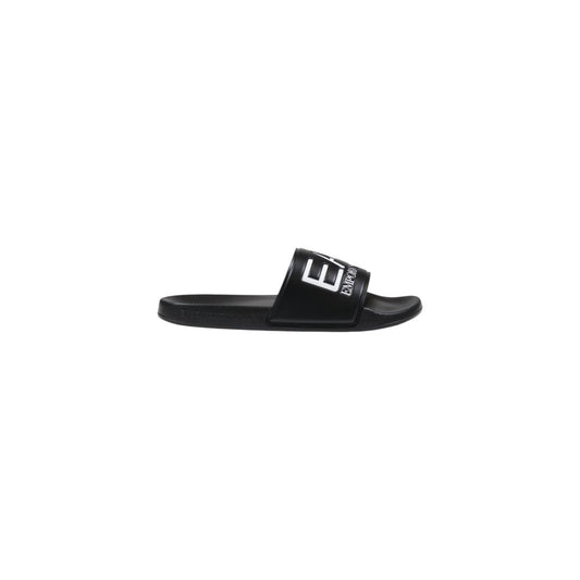 EA7 Emporio Armani Black And White Pvc Slippers with EA7 logo for men; lightweight and minimalist design sandal for indoor and beach use.