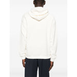 Back view of model wearing EMPORIO ARMANI EXCLUSIVE Sweaters White, featuring hooded design and ribbed cuffs.