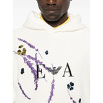 EMPORIO ARMANI EXCLUSIVE Sweaters White embroidered cotton hoodie with floral design, perfect for stylish casual wear.