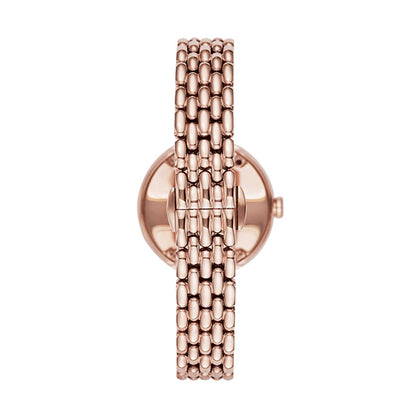 EMPORIO ARMANI MOD. AR11355 wristwatch in SS IP rose gold with a woven strap, featuring quartz movement and water resistance.
