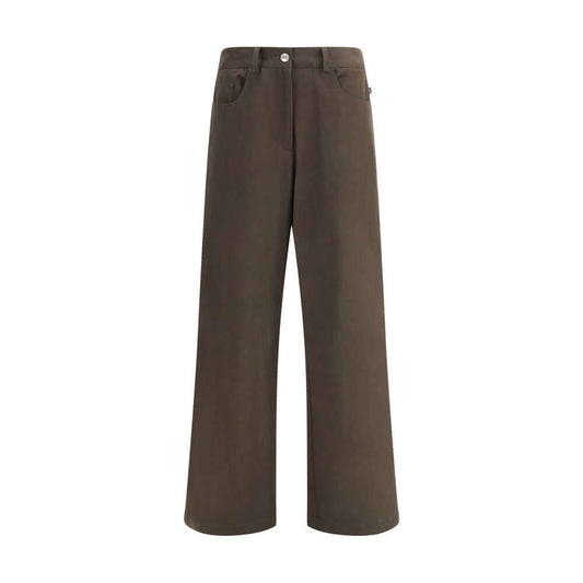Ella Brown Cotton Casual Pants - classic straight leg, front button zip, five-pocket styling, perfect for everyday refined looks.