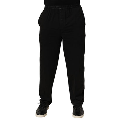 Emporio Armani Black Cotton Blend Logo Waistband Trouser Pants with sleek fit and understated luxury.
