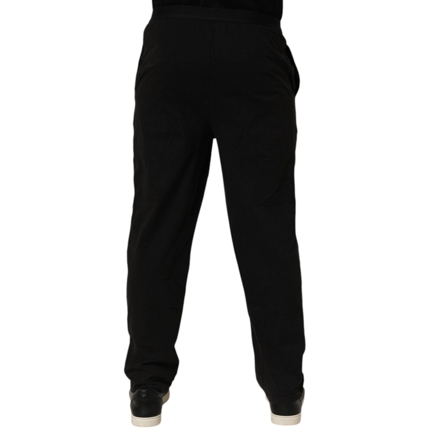 Back view of Emporio Armani Black Cotton Blend Logo Waistband Trouser Pants showcasing sleek comfort and style.