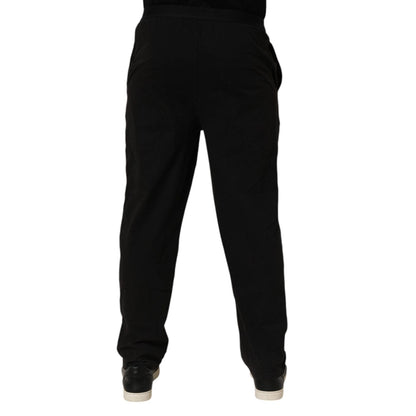 Back view of Emporio Armani Black Cotton Blend Logo Waistband Trouser Pants showcasing sleek comfort and style.