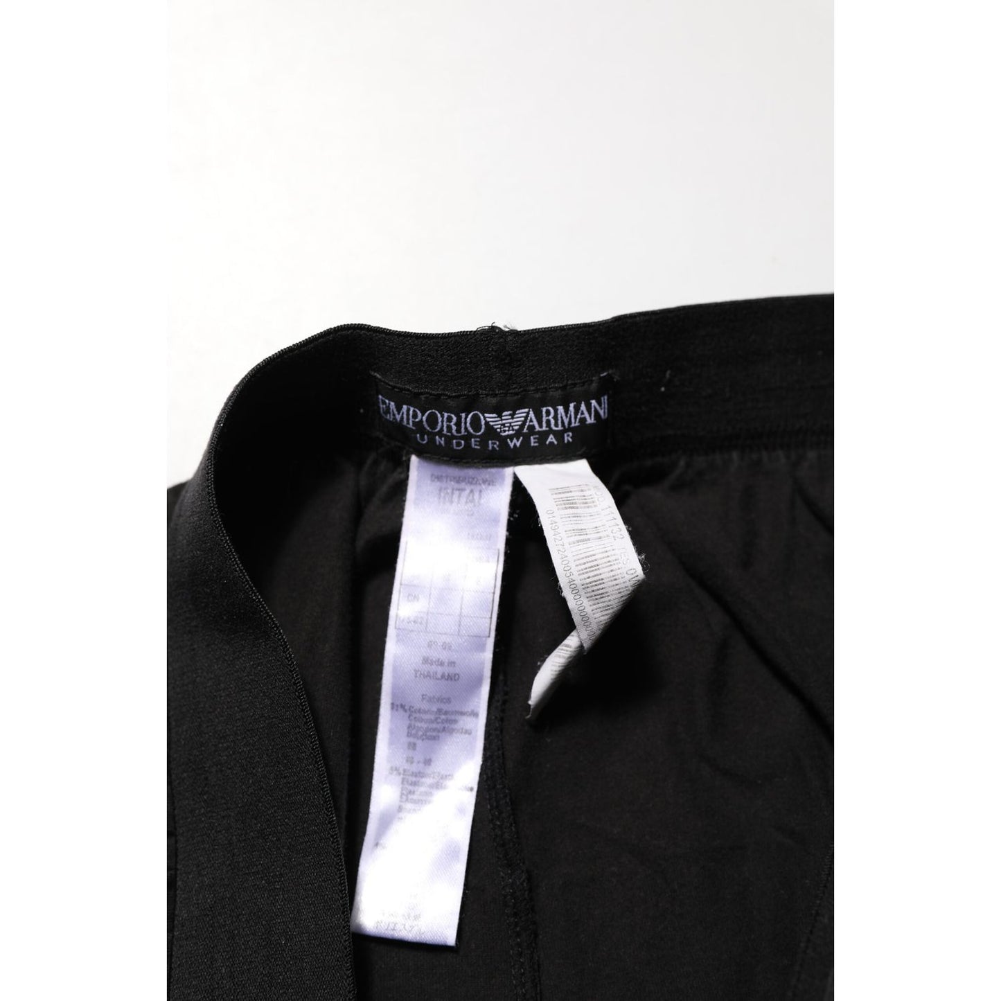 Emporio Armani Black Cotton Blend Logo Waistband Trouser Pants label close-up