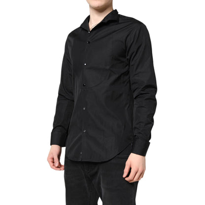 Emporio Armani Black Cotton Long Sleeves Men Formal Dress Shirt